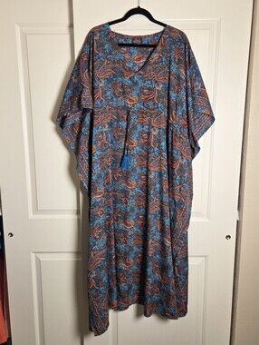Caftan Kaftan Long Maxi Boho Gypsy Cover up MUUMUU Women's One Size Blue Paisley